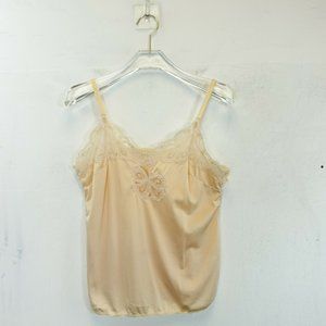 WONDER MAID USA Womens Beige Cami Tank Top 32 XS Floral Lace Strappy Sheer Silky
